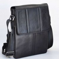 Мъжка кожена чанта с капак от телешки бокс черно и кафяво ( тик )., снимка 3 - Чанти - 34882536