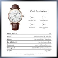 eYotto Мъжки ръчен часовник стилен кварцов от неръждаема стомана с каишка от естествена кожа, снимка 2 - Мъжки - 44496702