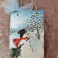 Картина Коледна със снежен човек, снимка 1 - Картини - 41481439