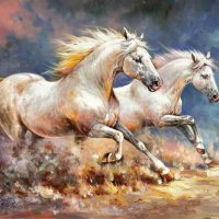 Картина с бягащи коне , снимка 1 - Картини - 41384996