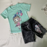 Комплект от дънкови къси панталонки с тениска, снимка 4 - Детски комплекти - 41291416