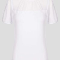 СТИЛНА бяла блуза с деколте и ръкави от тюл, снимка 4 - Тениски - 41880088