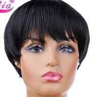 №8 Къса перука естествена черна 15 см, със свободен страничен бретон, снимка 1 - Аксесоари за коса - 41096955