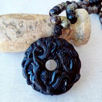 Амулет от обсидиан с наниз от полускъпоценни камъни, снимка 11 - Колиета, медальони, синджири - 40572381