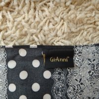 Нов копринен шал GiAnni черен на бели точки, снимка 3 - Шалове - 39161053