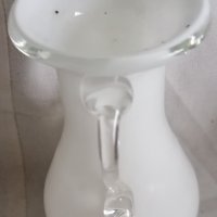 ваза Морано прозрачна бяла с дръжки, снимка 3 - Антикварни и старинни предмети - 38839556