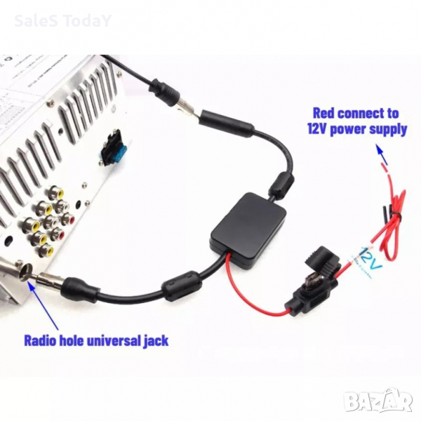 Усилвател за антена, филтър за радиосмущения, FM антена, 12V, снимка 1