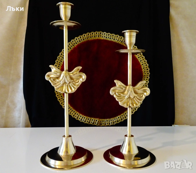 Бронзов свещник с барокова декорация,висок. , снимка 1