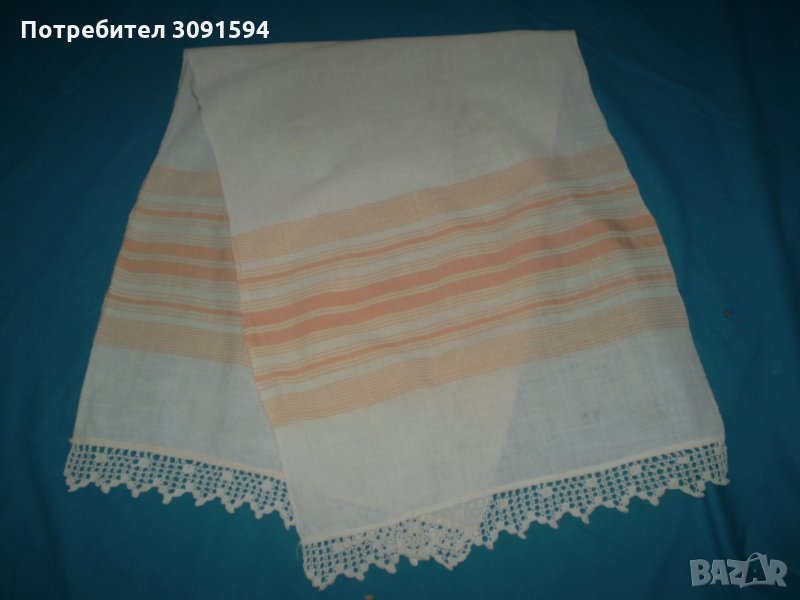 19 век  ръчно тъкана с плетена на една кука дантела кърпа, снимка 1