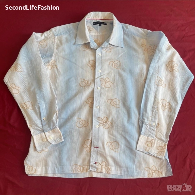 Мъжка риза с дълъг ръкав Tommy Hilfiger с копчета, размер L, синя, снимка 1