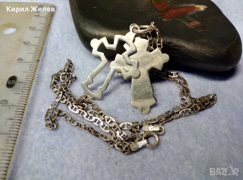 СТИЛЕН ДВОЕН СРЕБЪРЕН КРЪСТ със СРЕБЪРНА ВЕРИЖКА - СРЕБРО 925 ITALY МАЙСТОРСКА АРТ ИЗРАБОТКА 50133, снимка 1
