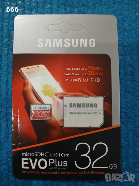 карта памет Samsung EVO Plus microSDXC с капацитет 32GB. , снимка 1