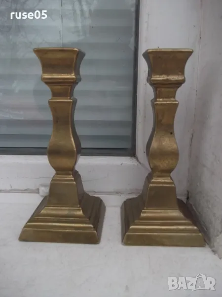 Лот от 2 бр. бронзови свещника - 1470 гр., снимка 1