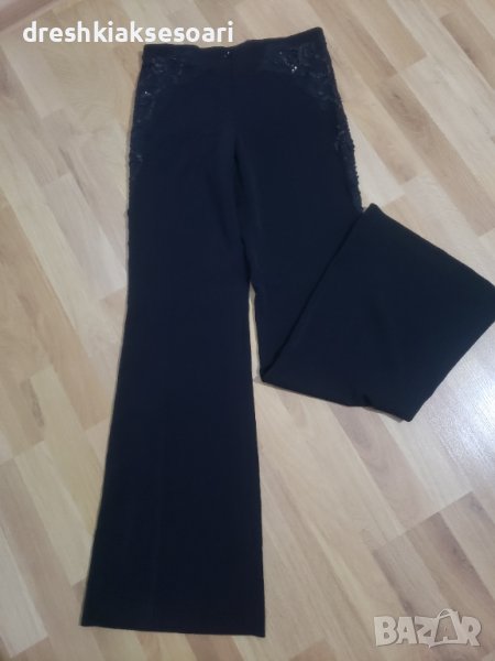 Черен панталон с бродерия и мрежа, снимка 1