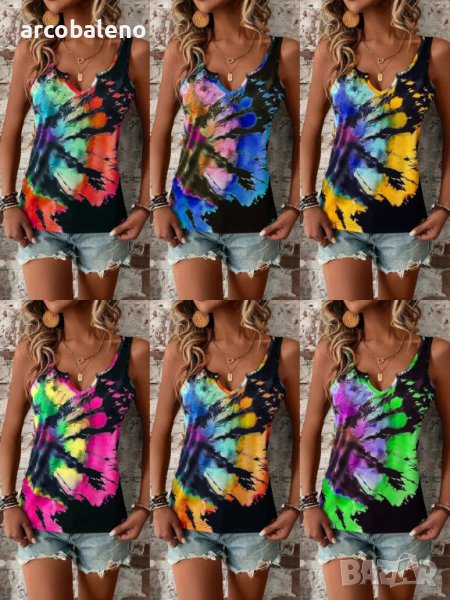 Дамски потник с V-образно деколте с произволен принт, 6цвята , снимка 1