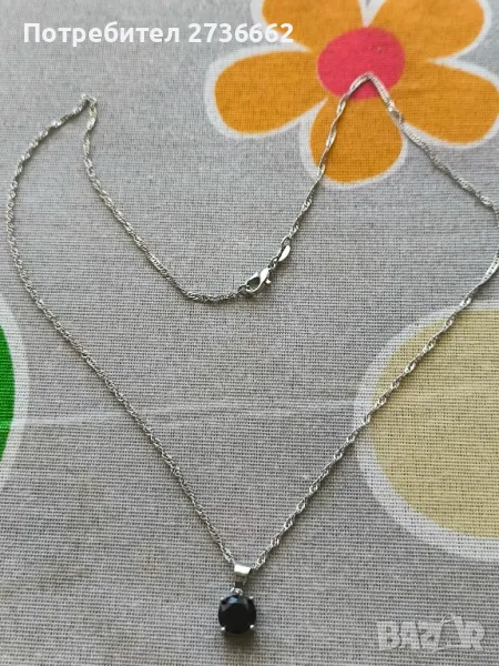 Сребърно Колие с черен цирконий , снимка 1