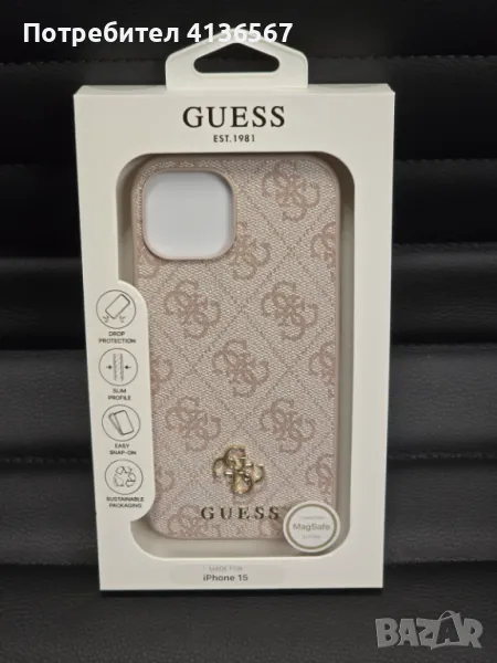 Защитен калъф Guess с метално лого PU, за iPhone14,Magsafe, розов, снимка 1