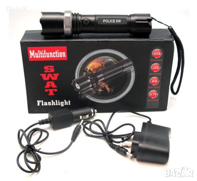 LED фенер комплект, акумулаторна батерия 18650,  касета за батерии 3xAAA, 1,5V, 3W, снимка 1