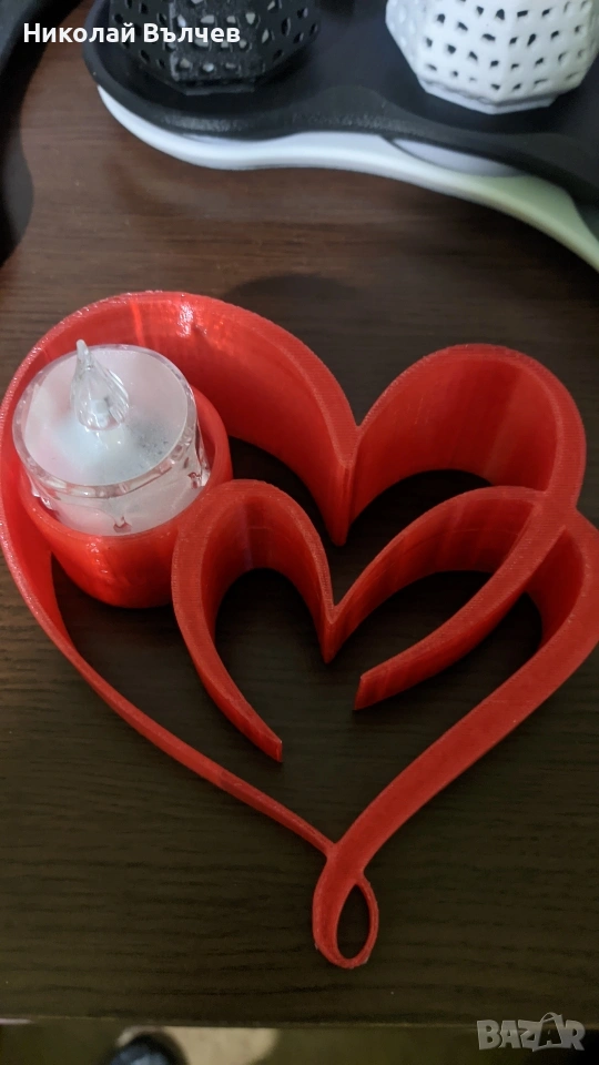 Романтичен 3D свещник сърце LED – червен, перфектен подарък!, снимка 1