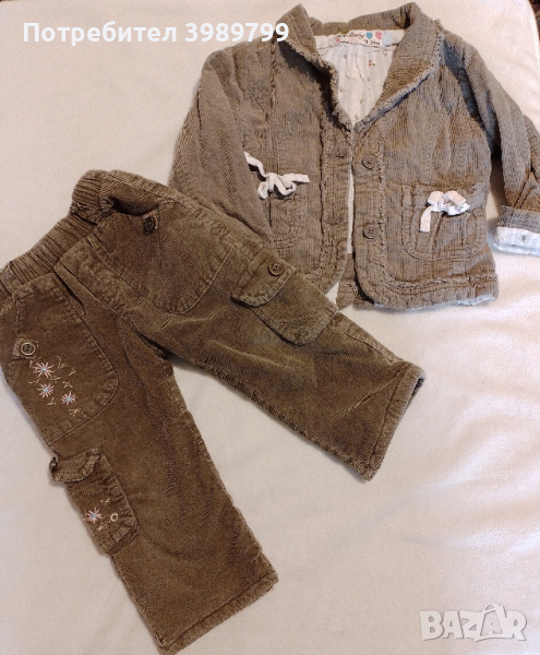 Джинсов панталон и яке за момиче, 12-18м, снимка 1