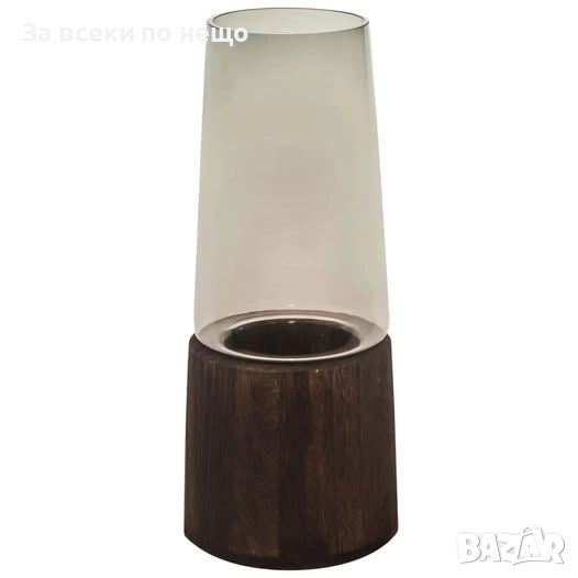 Прозрачна стъклена ваза с вградена дървена основа Код P1085, снимка 1