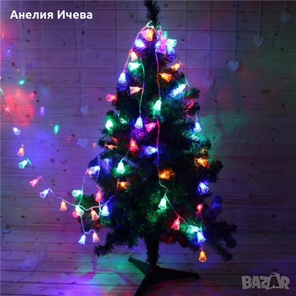 Многоцветни коледни LED лампички с камбанки - Многоцветни, дължина - 5м ,28бр лампички. , снимка 1