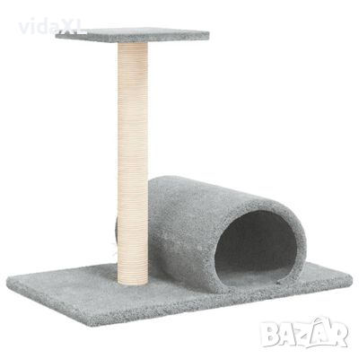 vidaXL Котешки стълб за драскане с тунел, светлосив, 60x34,5x50 см(SKU:171697, снимка 1