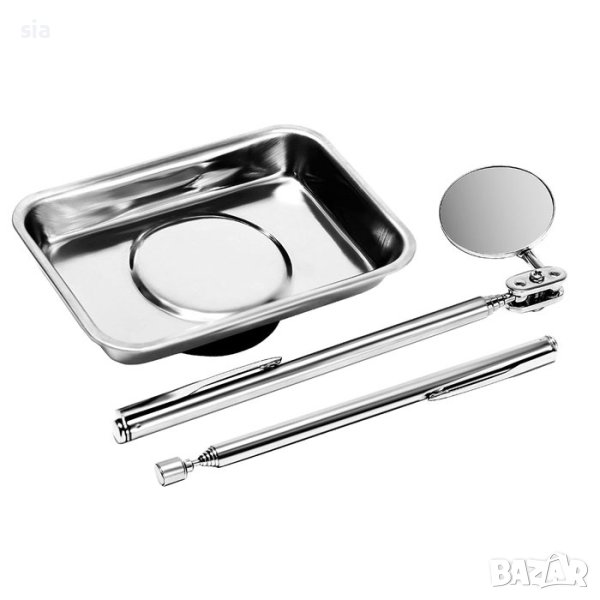 Магнитен комплект от 3 части, тава, огледало и  телескопичен магнит, снимка 1