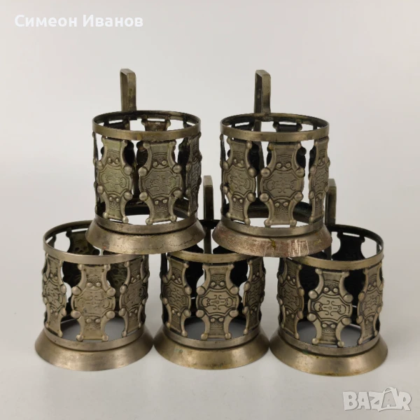 Стар комплект от 5 подстакани стакани сервиз СССР #5947, снимка 1