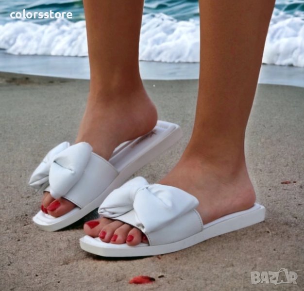 Равни чехли - бяла кожа - P3030, снимка 1