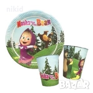 Маша и Мечока 8 бр големи парти чинии чинийки или чаши , снимка 1