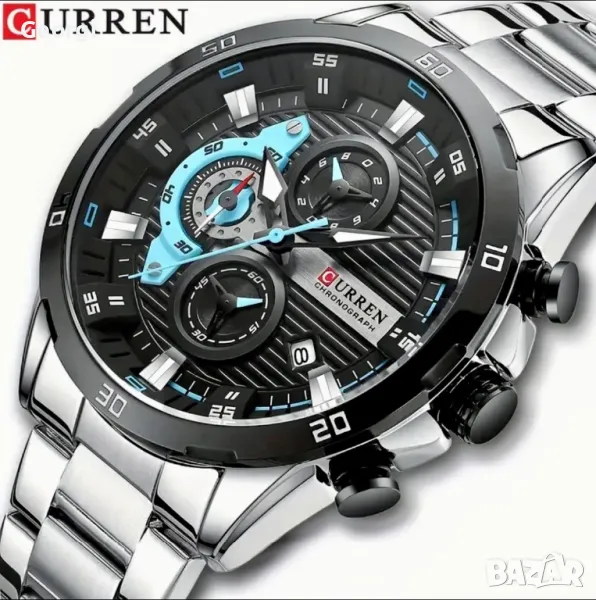 Мъжки, Спортен Часовник *Curren Blue* Сребрист кварцов хронограф!, снимка 1