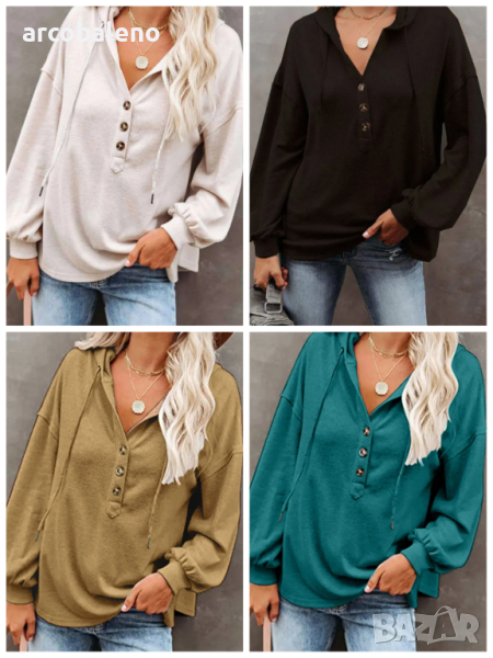 Дамско горнище с качулка Ежедневен свободен едноцветен суичър, 4цвята , снимка 1