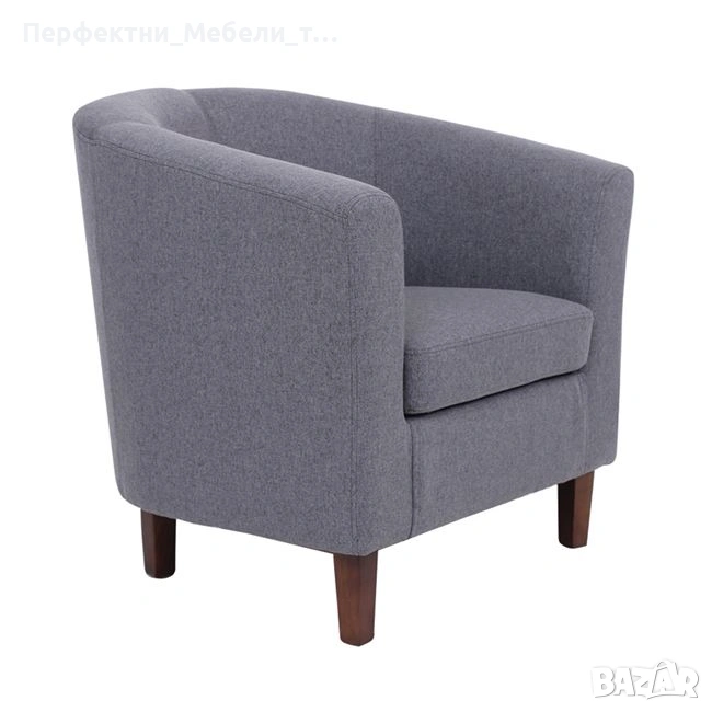 Кресло-фотьойл с нежна дамаска в сив цвят/орех., снимка 1