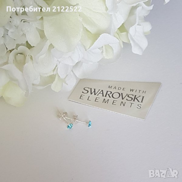 Сребърни обеци на винт с кристали Swarovski Crystal 3 мм - различни цветове, снимка 1