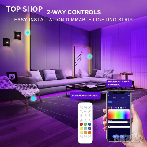 TTWAY 24V COB RGB LED лента, COB RGB Smart IC LED лента 3 метра, дистанционно, снимка 5 - Лед осветление - 49566690