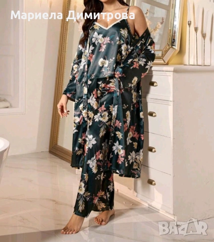 Дамска сатенена пижама от 3 части, снимка 3 - Пижами - 53592401