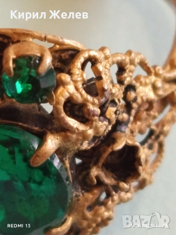 Стар скъпоценен ретро меден пръстен с ювелирно фасетиран ИЗУМРУД 52241, снимка 3 - Пръстени - 52546619