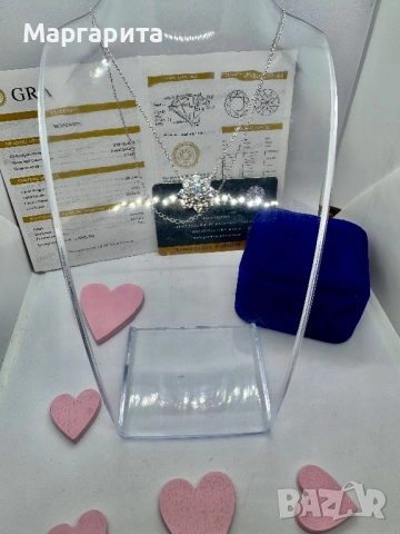 Сребърно колие с мойсанит (Диамант) 1 карат, снимка 2 - Колиета, медальони, синджири - 51536645