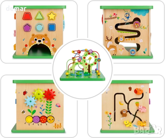 OOOK 5 в 1 Активен център,голям дървен куб за игра образователен пъзел, снимка 5 - Образователни игри - 52264962