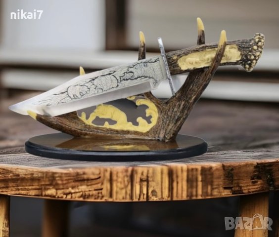 ловен нож колекционерски нож сувенир подарьк трофейна поставка 22cM, снимка 1 - Ножове - 42080954