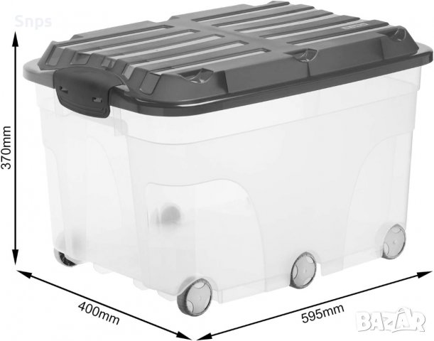Кутия за съхранение Roller 6 с капак и колелца, пластмаса (PP), прозрачен / антрацит, 57 литра 
