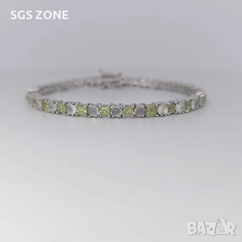 Ръчно изработена сребърна гривна с перидот и лунен камък, снимка 15 - Гривни - 52575999