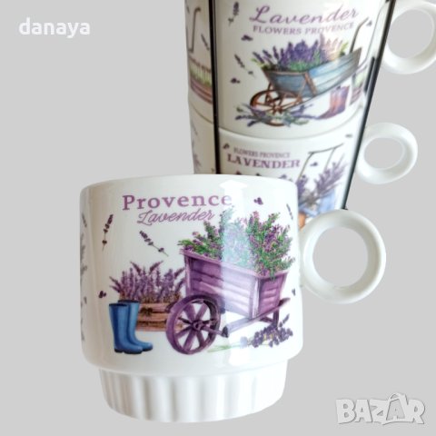 3838 Комплект керамични чаши на метална стойка lavender, снимка 2 - Чаши - 41479422