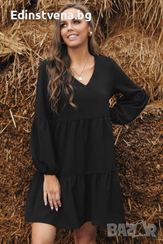 Дамска рокля с дълъг ръкав в черен цвят, снимка 5 - Рокли - 40526332