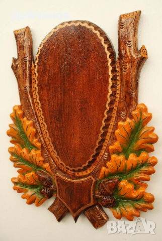 Поставка с дърворезба за ловен трофей - сръндак /череп с рога/, снимка 1