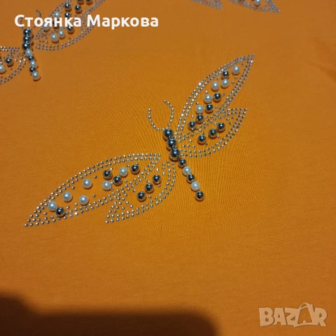 Нова оранжева блузка с водни кончета, снимка 3 - Тениски - 51053221