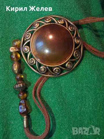 СТИЛНО ЕФЕКТНО ВИНТИДЖ КОЛИЕ МЕСИНГ и КАТАЛИН / ТОПЕН КЕХЛИБАР ХЕНД МЕЙД БИЖУ 27866, снимка 3 - Колиета, медальони, синджири - 37128448