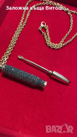 Златен синджир с висулка патрон инкрустиран с 415 диаманта - 18К / 97 гр., снимка 3 - Колиета, медальони, синджири - 38727733