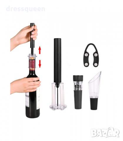 2904 Сет за вино от тирбушон с въздух, резачка, тапа с вакуум и наливник